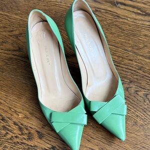 Vintage Paul & Joe Spring Green Leather Pumps with Crossover Bow Detail